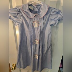 Blue Easter Dress with Soft Fabric and Decorative Appliqués